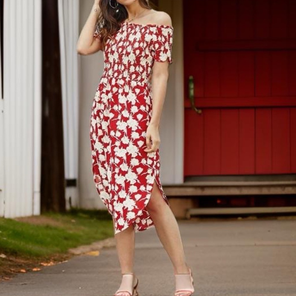 Grace Karin Off the Shoulder Midi Sundress with Pockets Floral Print Plus Size